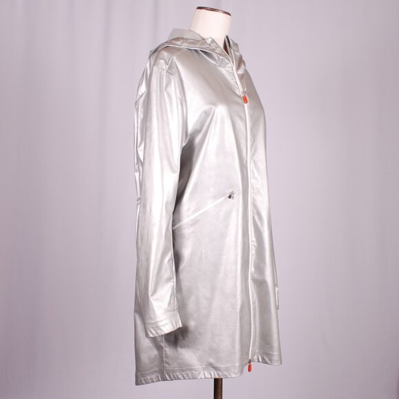 EUC Save the Duck Hooded Siver Raincoat, Sz - 4 (L/XL) - Picture 5 of 7